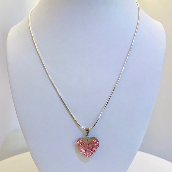 Pink Acrylic Crystal Heart Necklace & Chain With Genuine“Crystal Stone Elements” - Picture 5 of 10